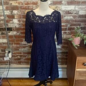 Eliza J Navy Blue Lace Quarter Sleeve A Frame Dress Size 8